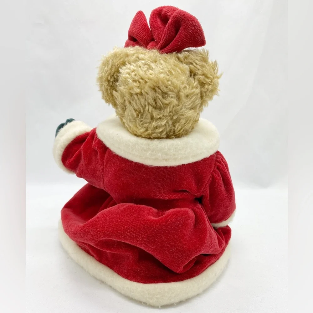 Vintage Artisan Flair Mrs. Claus Holiday Teddy Bear Red Velvet Dress